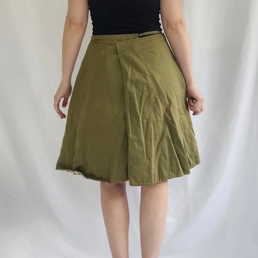 70s Green and Blue Floral Reversible Wrap Skirt‎